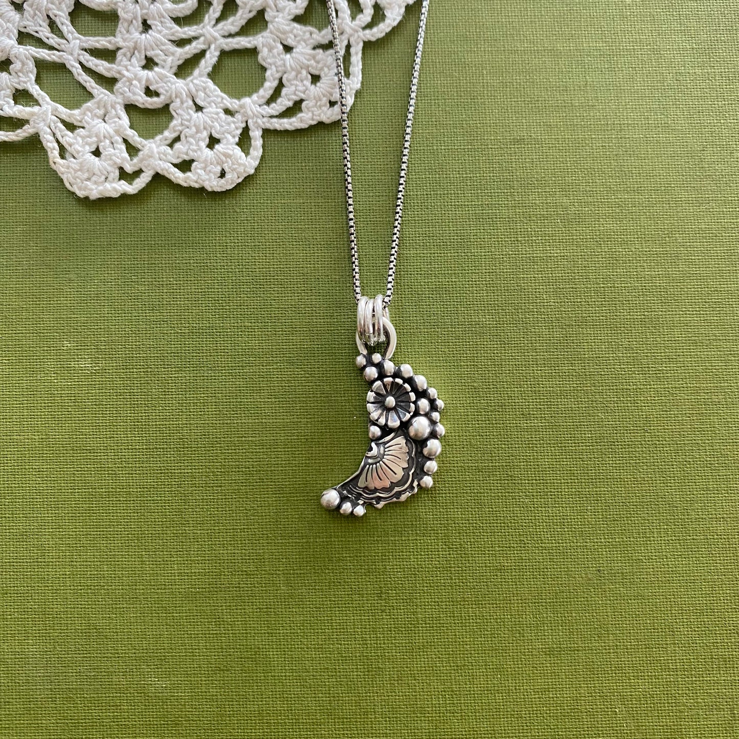 Sterling Silver Flower Moon Pendant