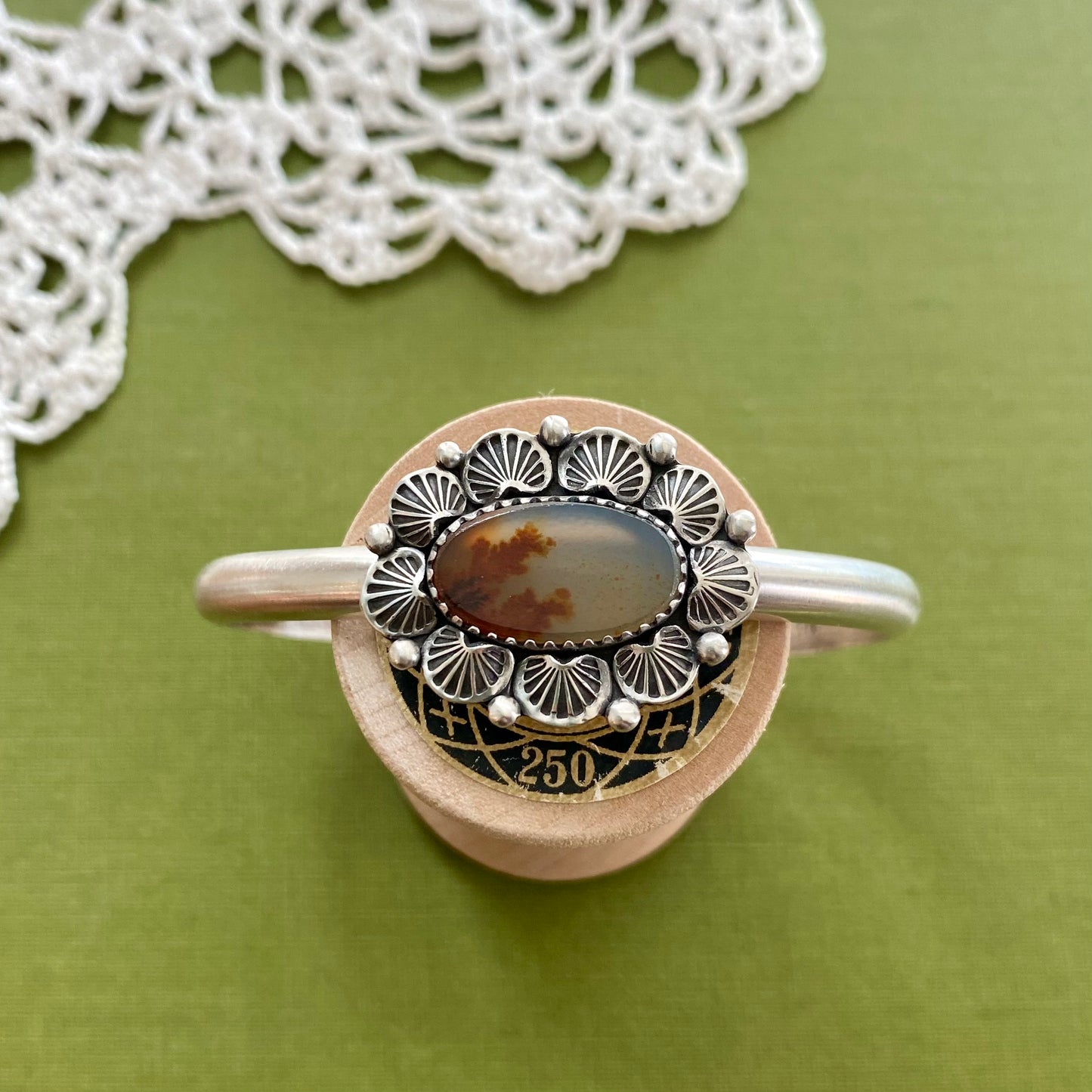 Orange Dendritic Agate Cuff Bracelet