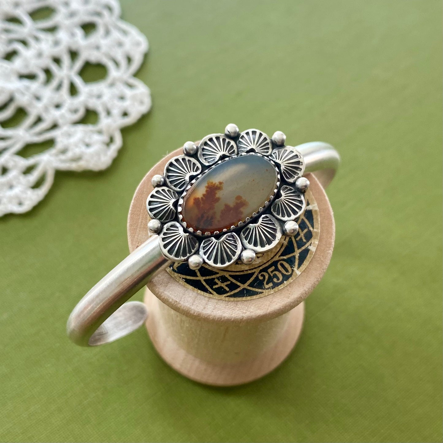 Orange Dendritic Agate Cuff Bracelet