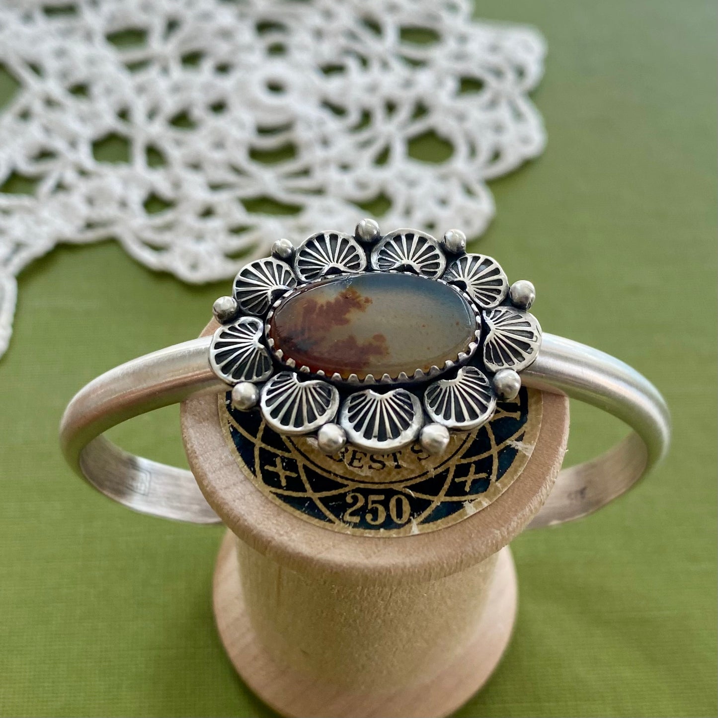 Orange Dendritic Agate Cuff Bracelet