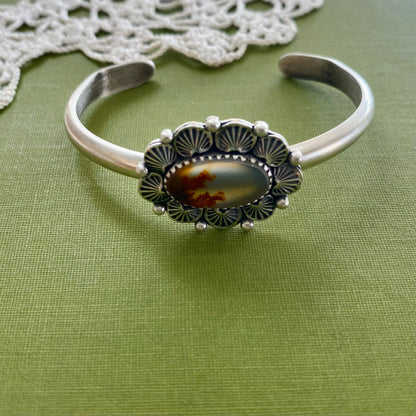 Orange Dendritic Agate Cuff Bracelet