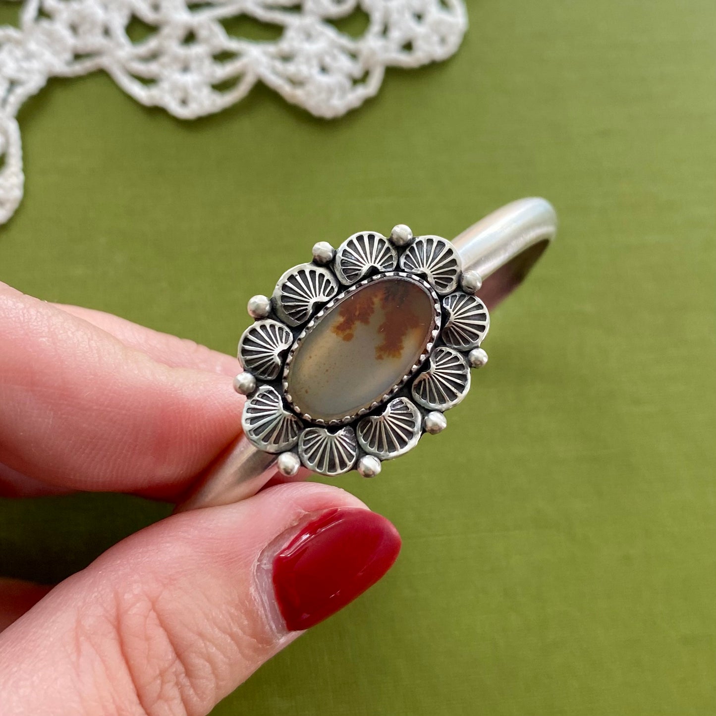 Orange Dendritic Agate Cuff Bracelet