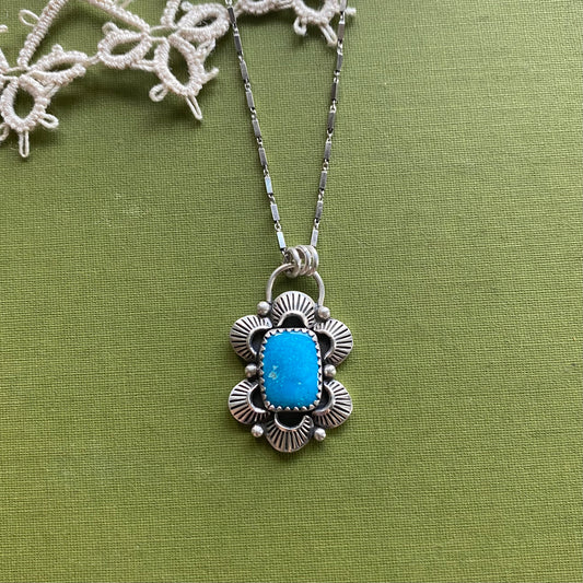 Rectangle Blue Bird Turquoise Pendant