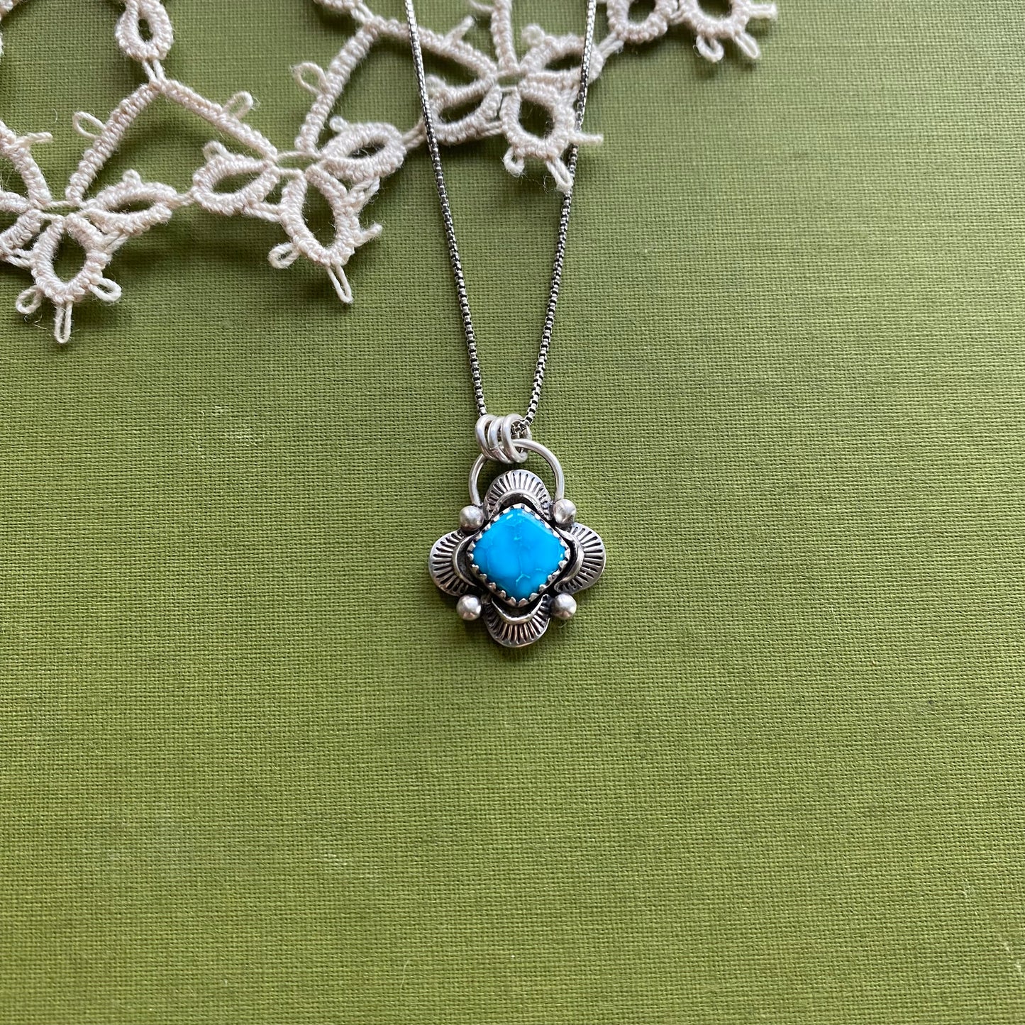 Square Blue Bird Turquoise Pendant