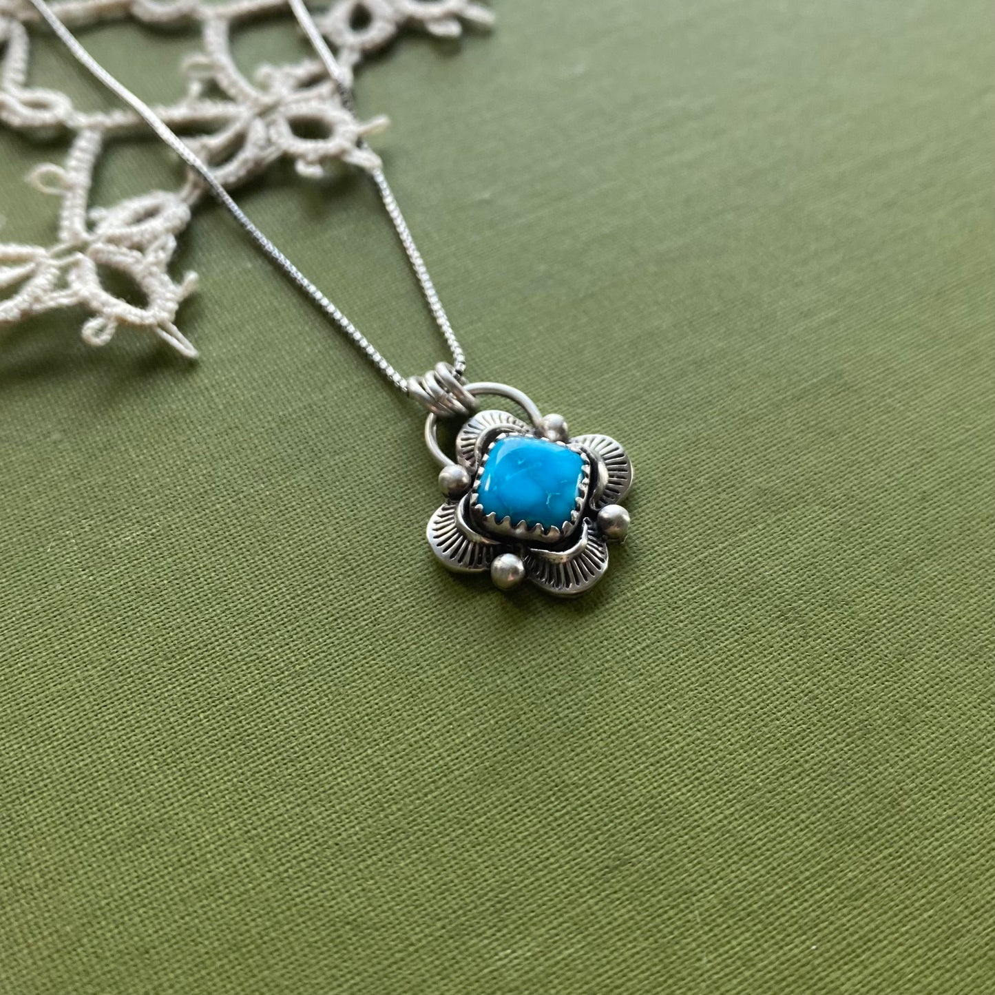 Square Blue Bird Turquoise Pendant