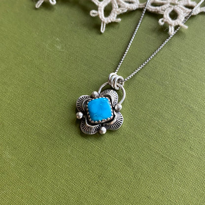 Square Blue Bird Turquoise Pendant