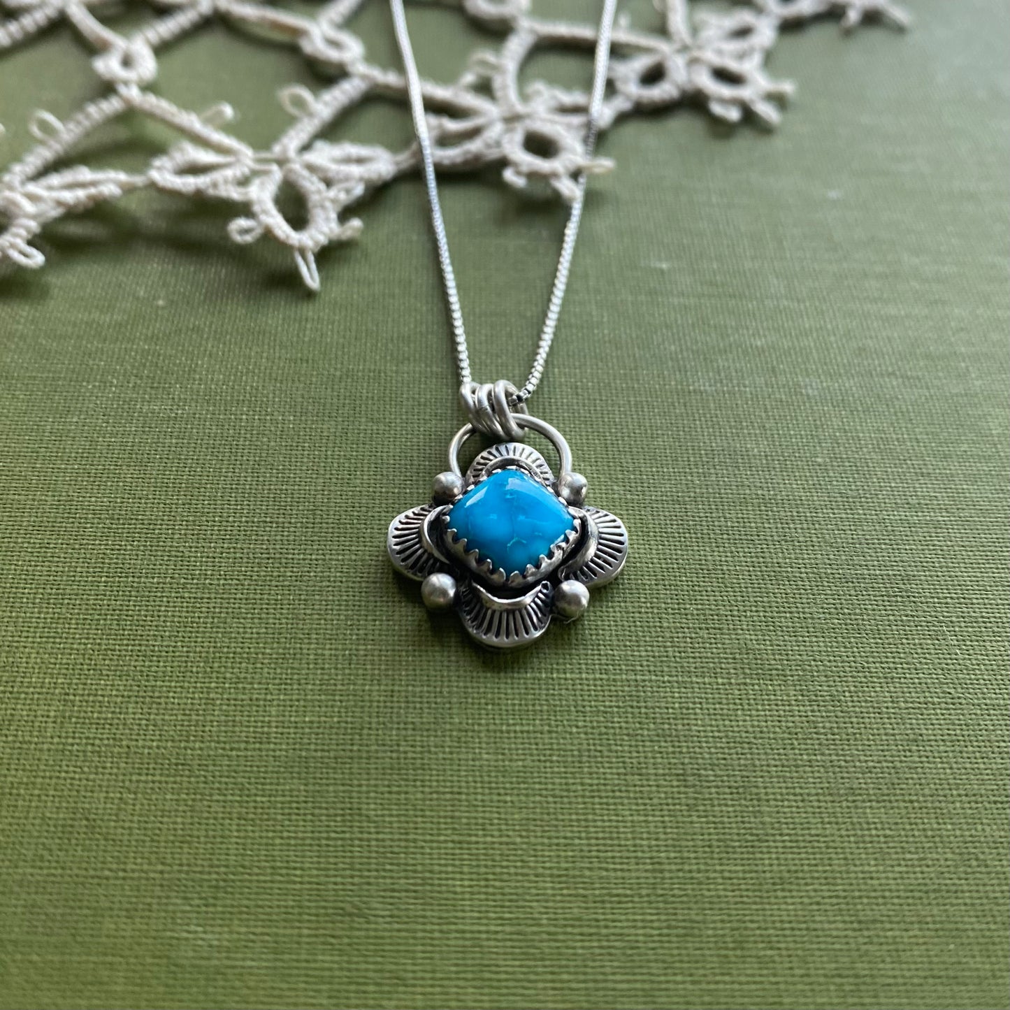 Square Blue Bird Turquoise Pendant