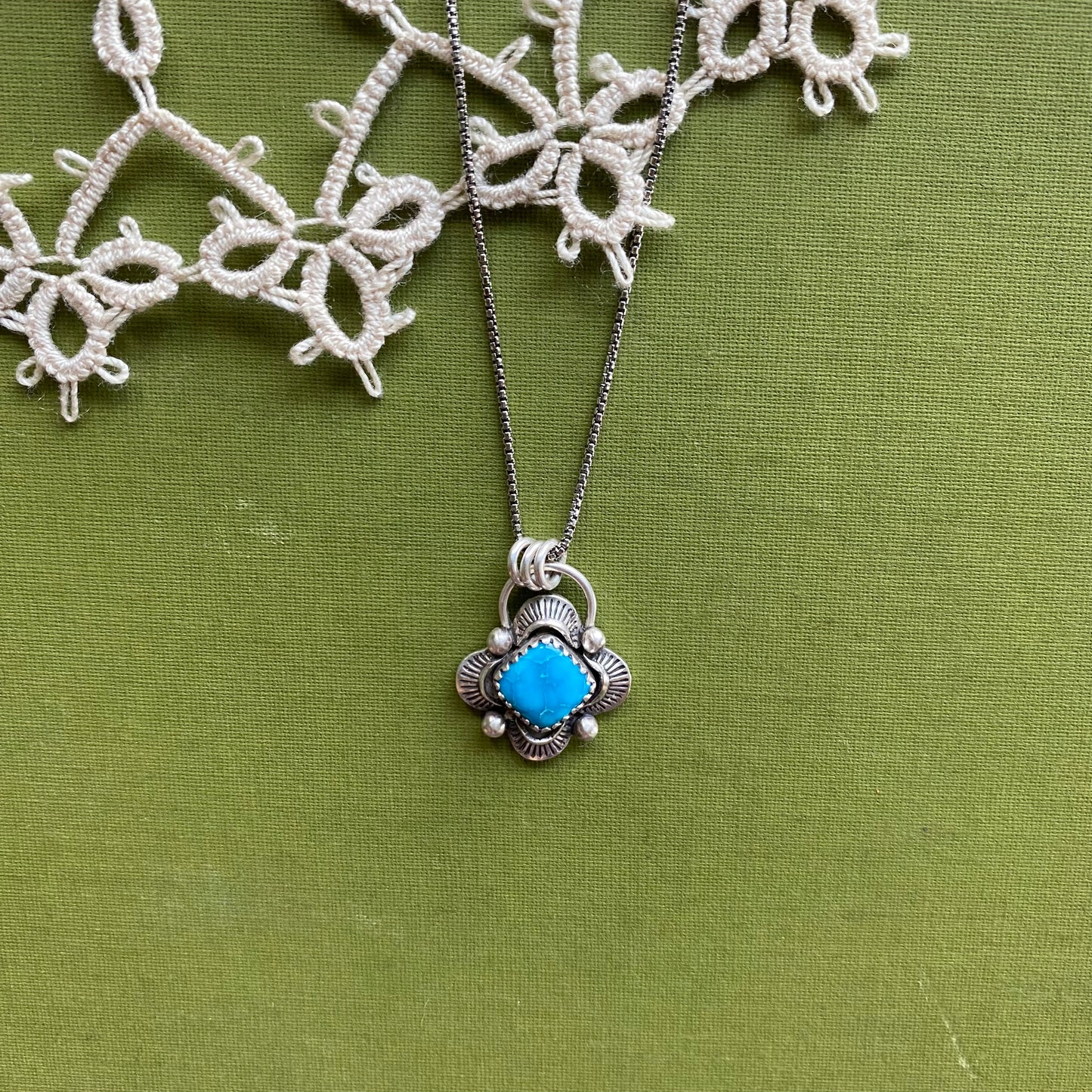 Square Blue Bird Turquoise Pendant