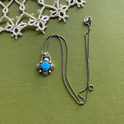 Square Blue Bird Turquoise Pendant