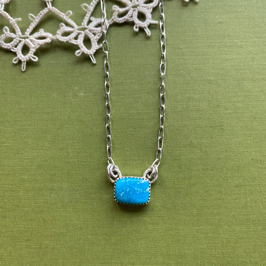 Rectangle Blue Bird Turquoise Necklace