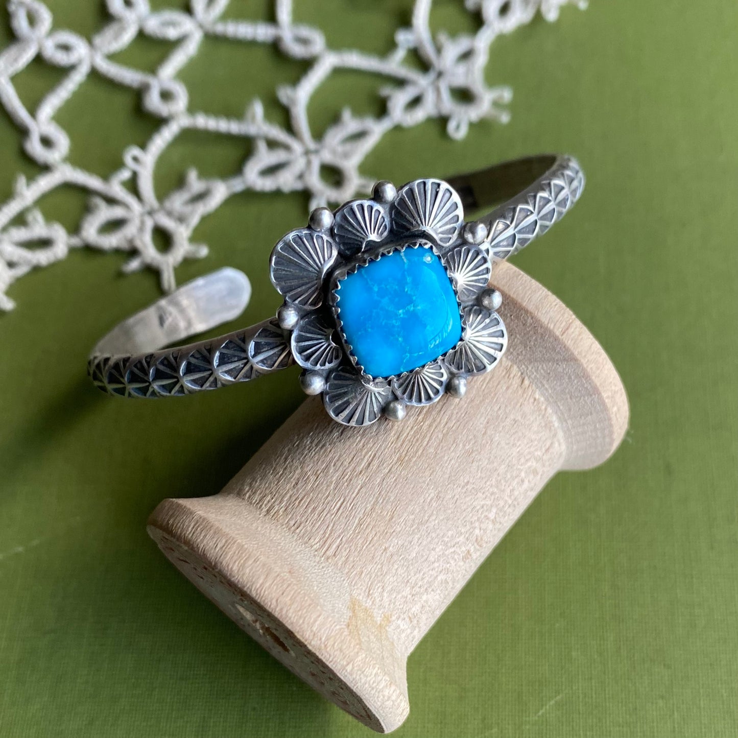 Square Blue Bird Turquoise Cuff Bracelet