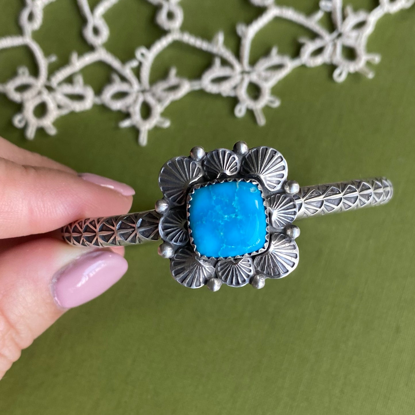 Square Blue Bird Turquoise Cuff Bracelet
