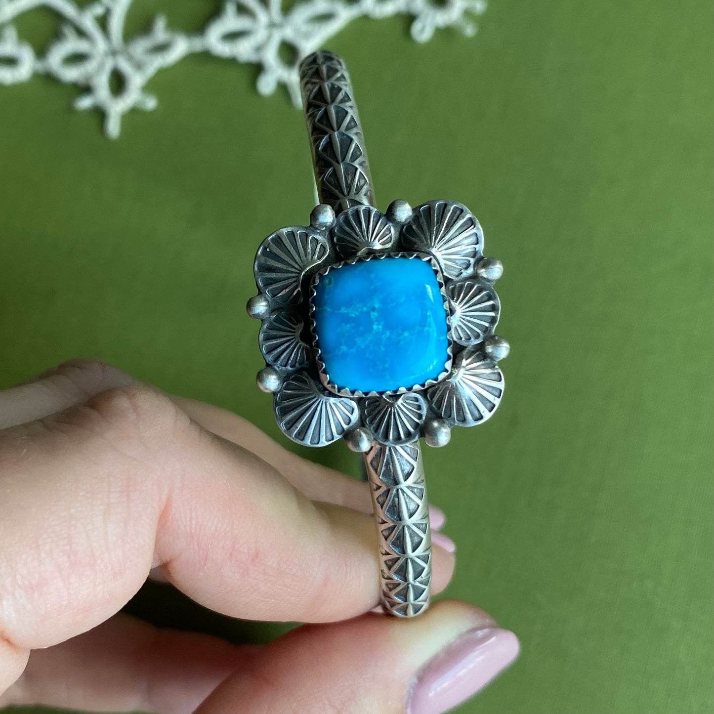 Square Blue Bird Turquoise Cuff Bracelet