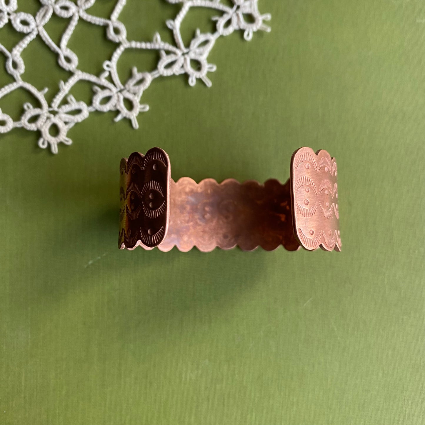 Wide Copper Stamped Cuff Small/Medium