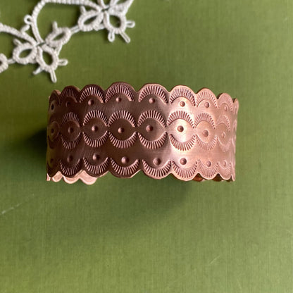 Wide Copper Stamped Cuff Xsmall/Small