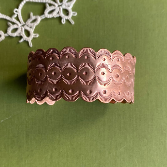 Wide Copper Stamped Cuff Xsmall/Small