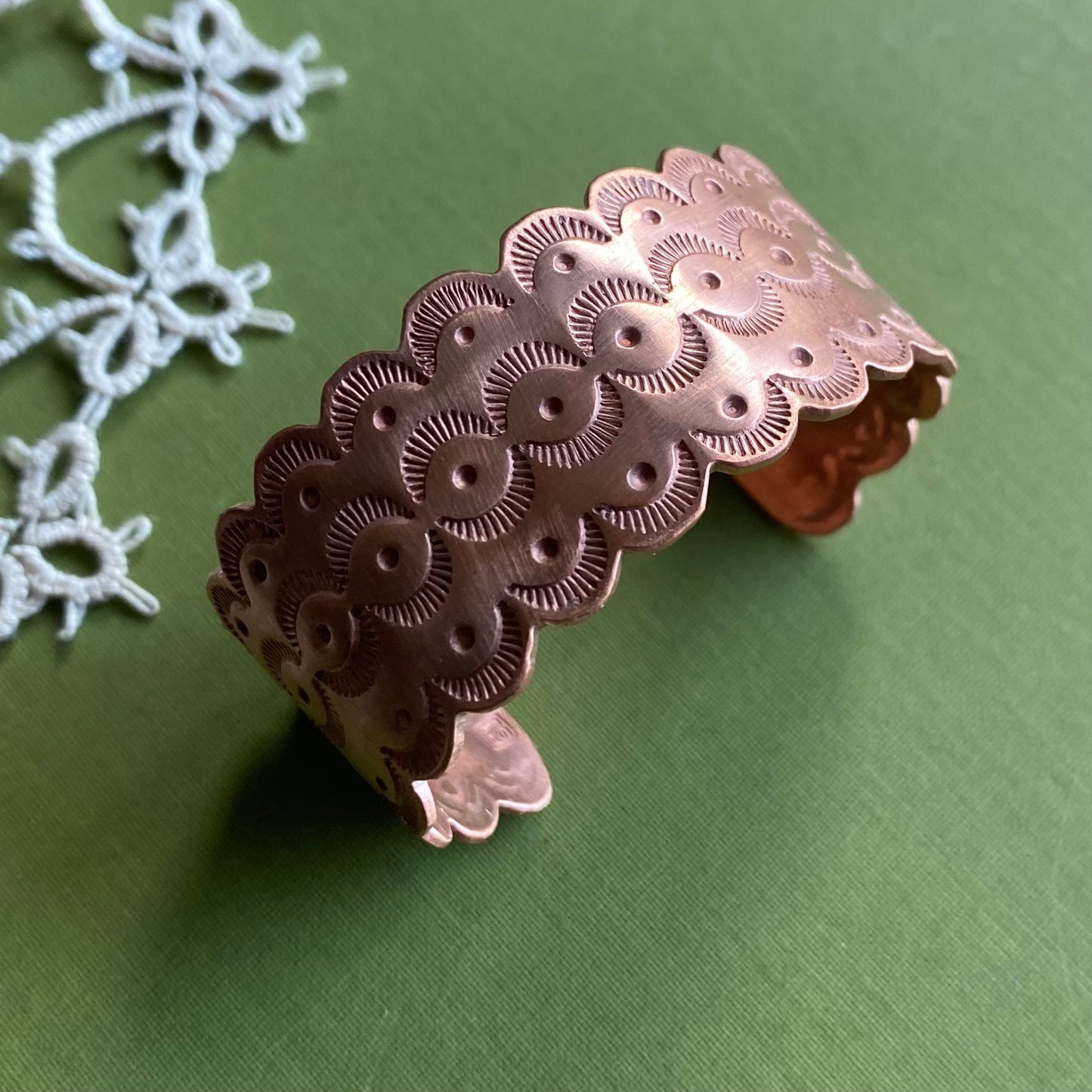 Wide Copper Stamped Cuff Xsmall/Small