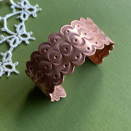 Wide Copper Stamped Cuff Xsmall/Small