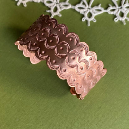 Wide Copper Stamped Cuff Xsmall/Small
