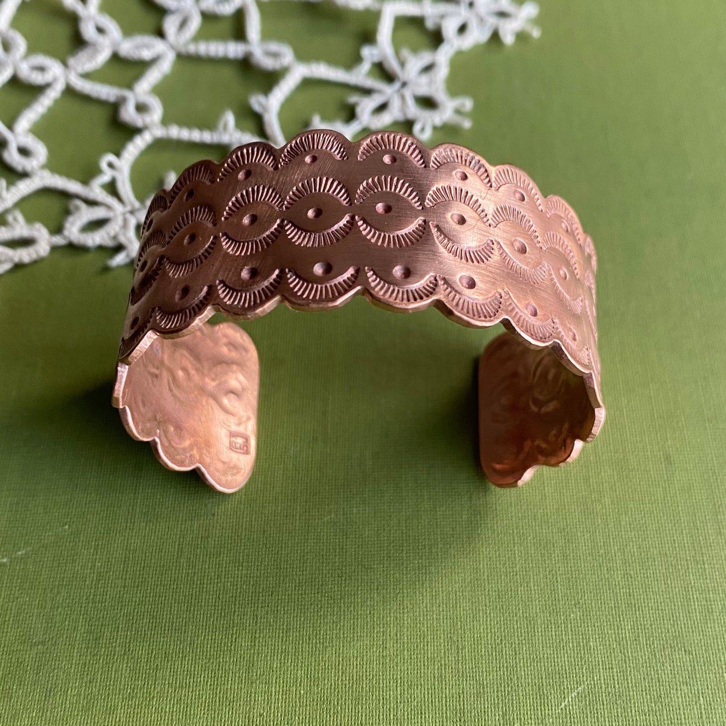 Wide Copper Stamped Cuff Xsmall/Small