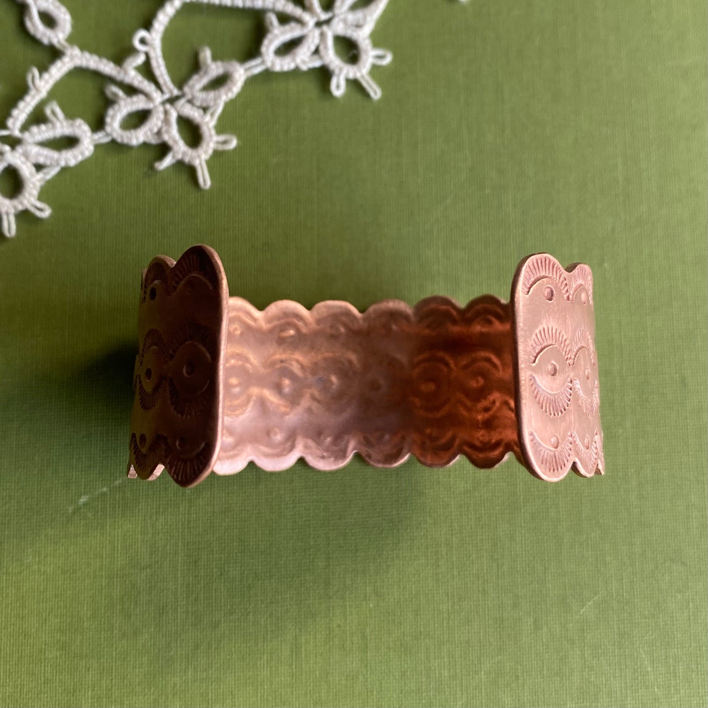 Wide Copper Stamped Cuff Xsmall/Small
