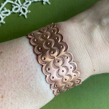 Wide Copper Stamped Cuff Xsmall/Small