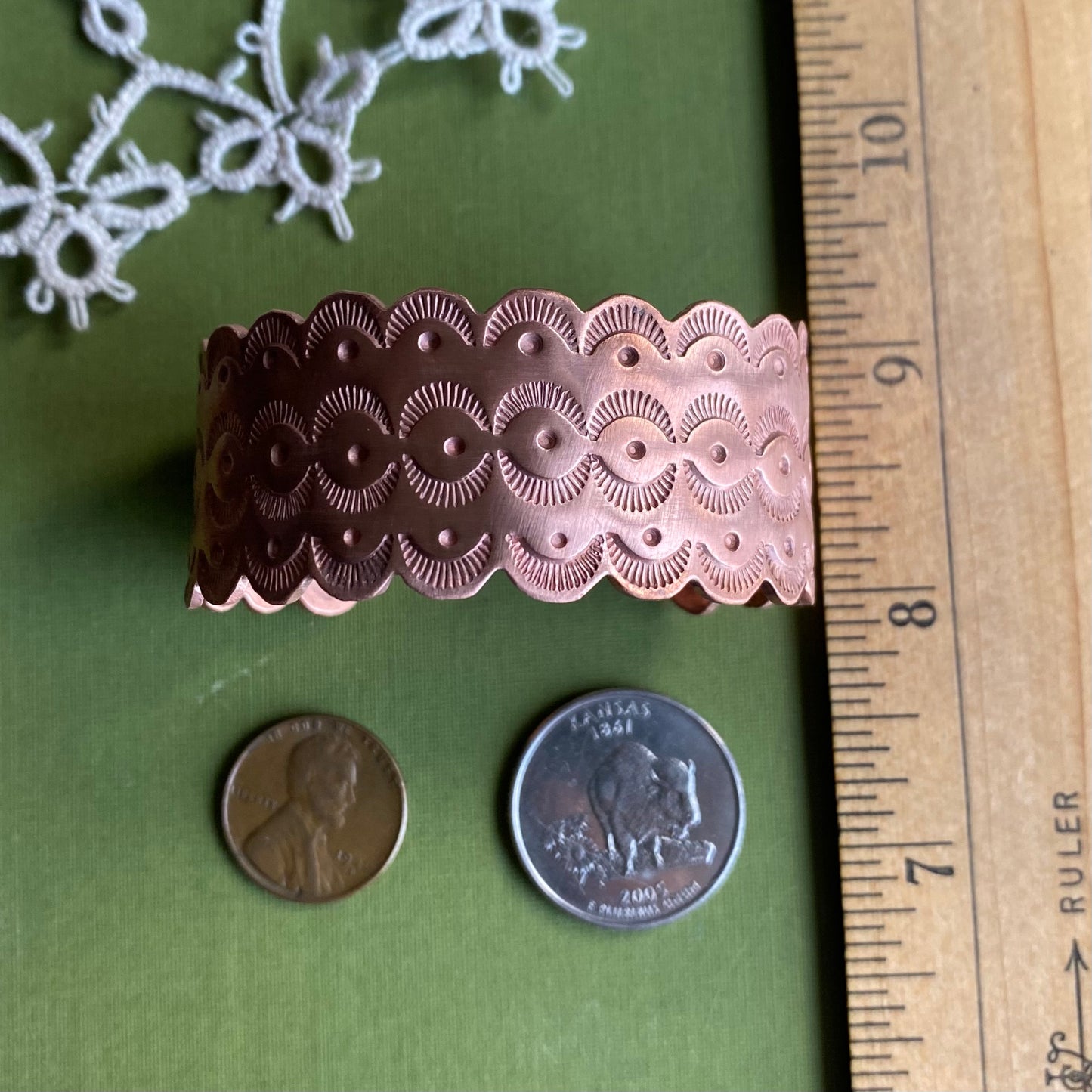 Wide Copper Stamped Cuff Xsmall/Small