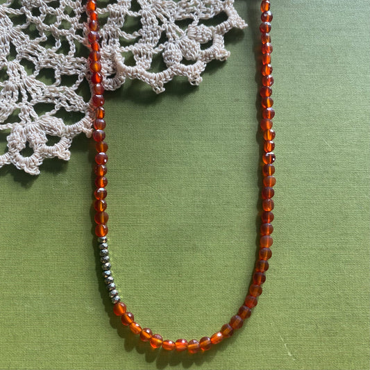 Carnelian & Pyrite Beaded Necklace