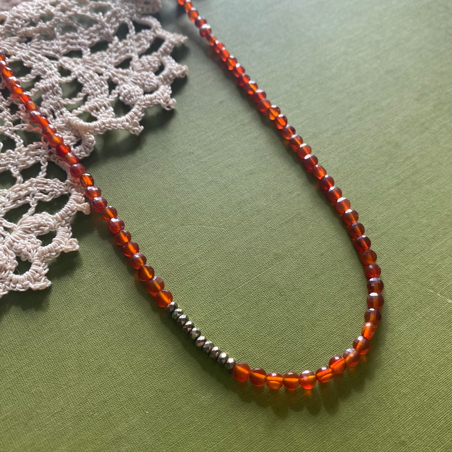 Carnelian & Pyrite Beaded Necklace