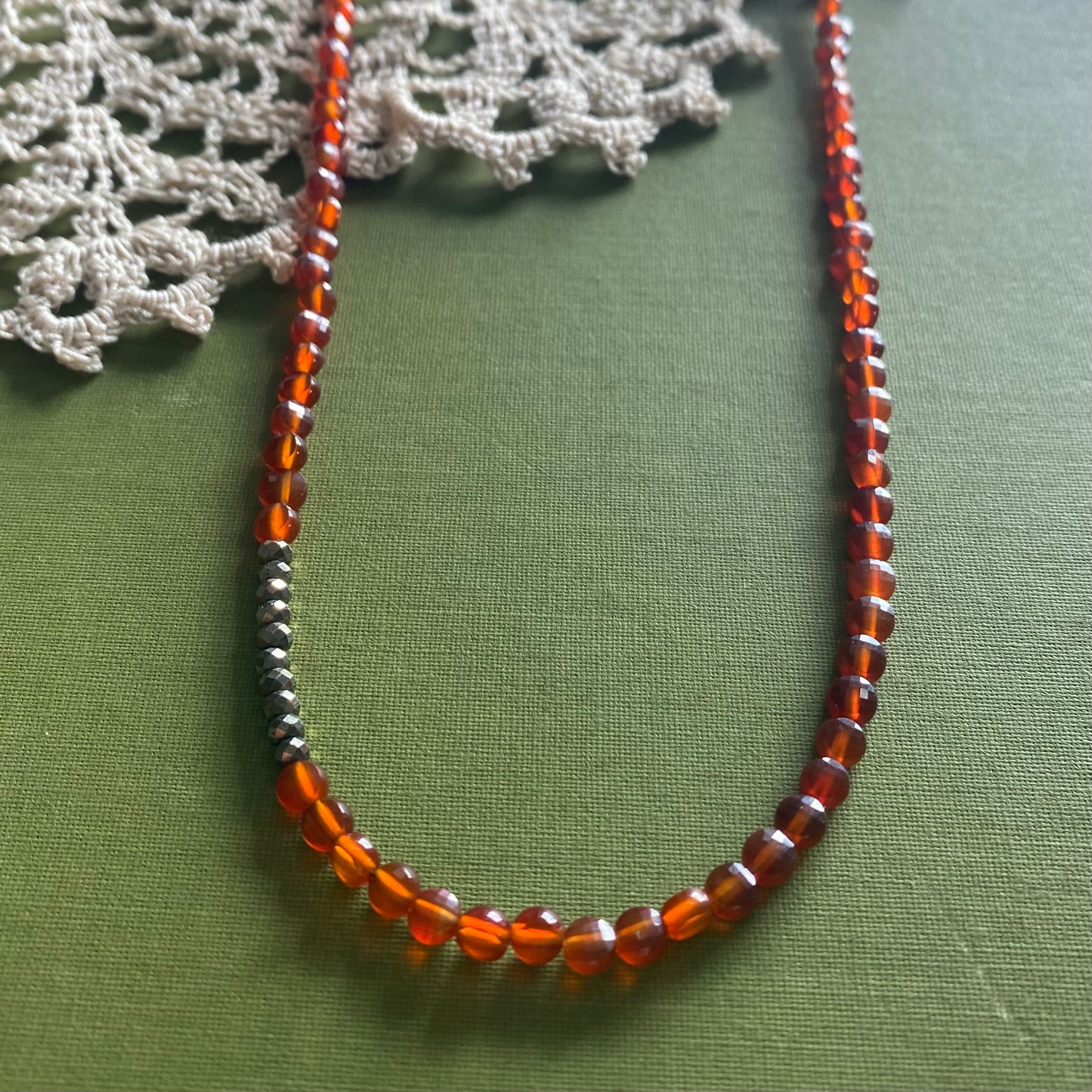 Carnelian & Pyrite Beaded Necklace