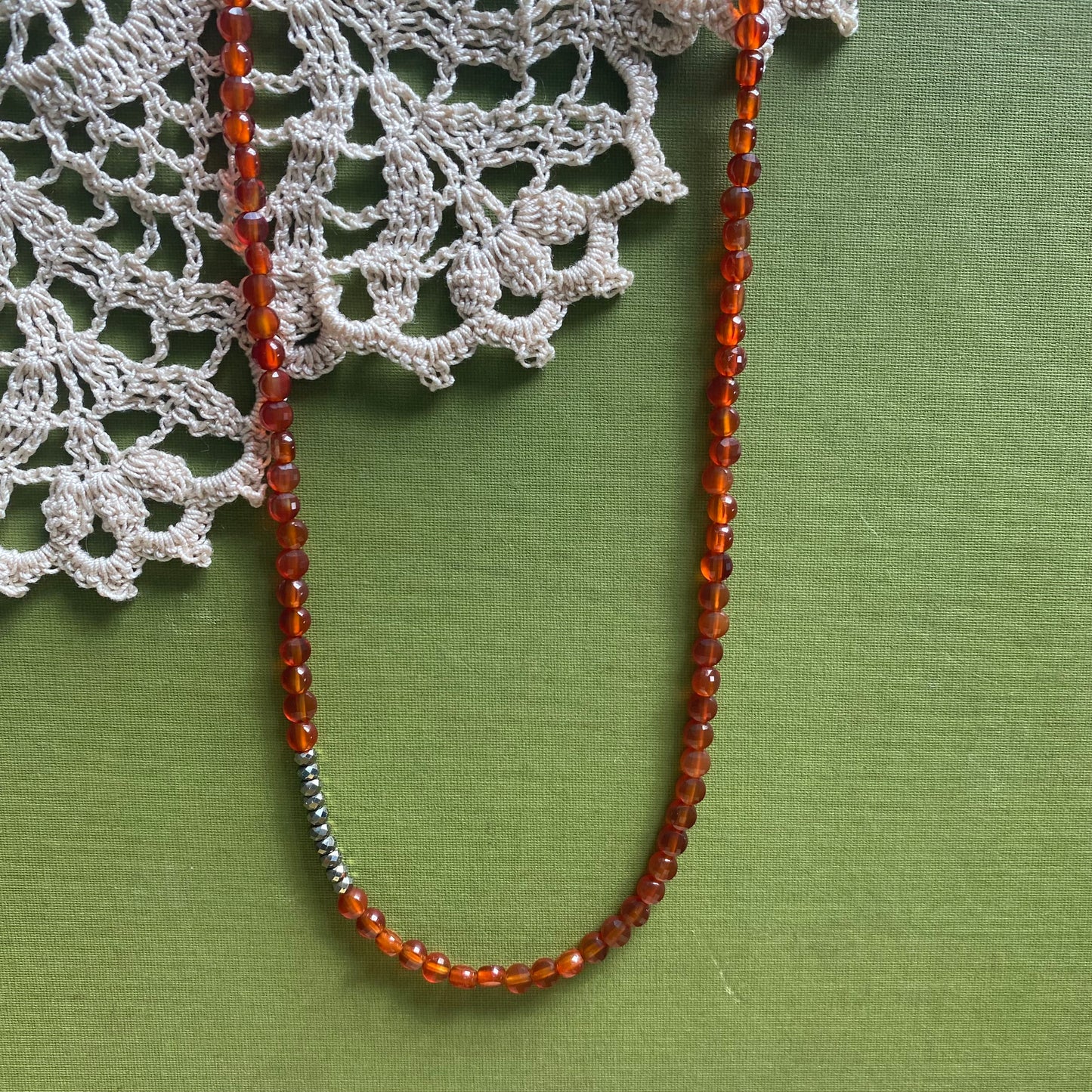 Carnelian & Pyrite Beaded Necklace