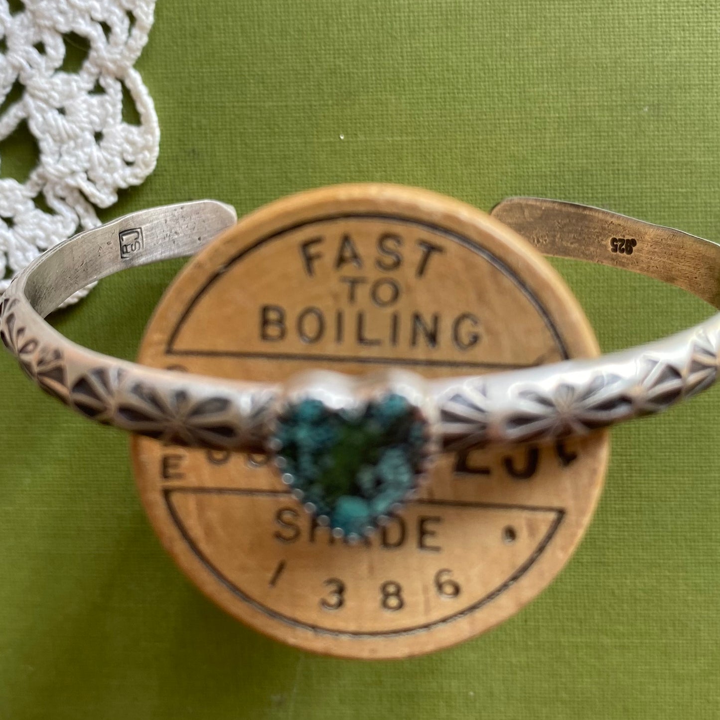 Hubei Cloud Mountain Turquoise Heart Cuff Bracelet