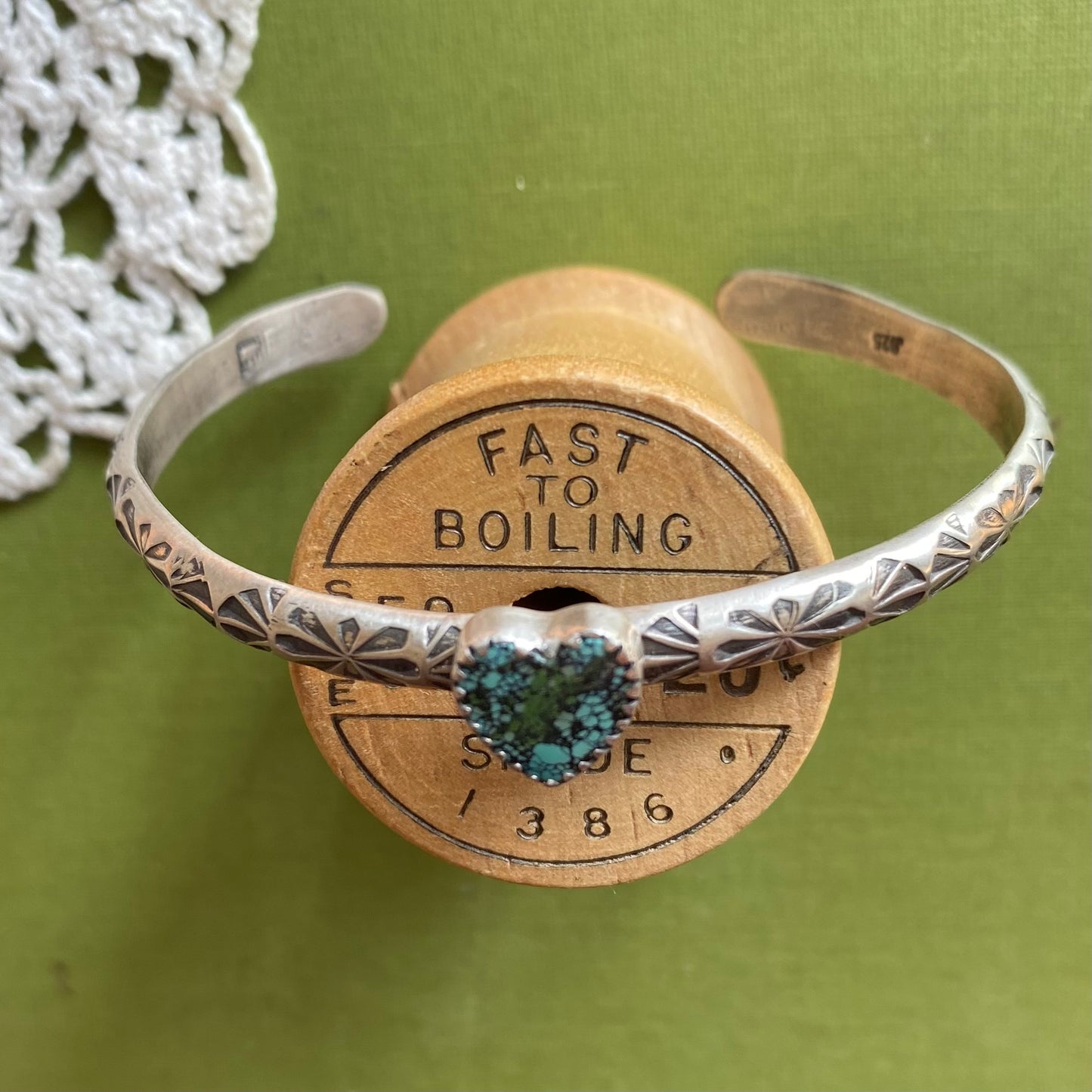 Hubei Cloud Mountain Turquoise Heart Cuff Bracelet