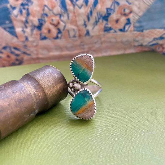 Opalized Wood 2 Stone Ring