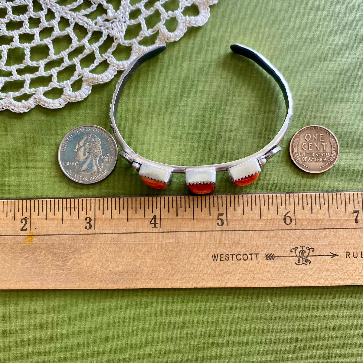 3 Stone Spiny Oyster Cuff Bracelet