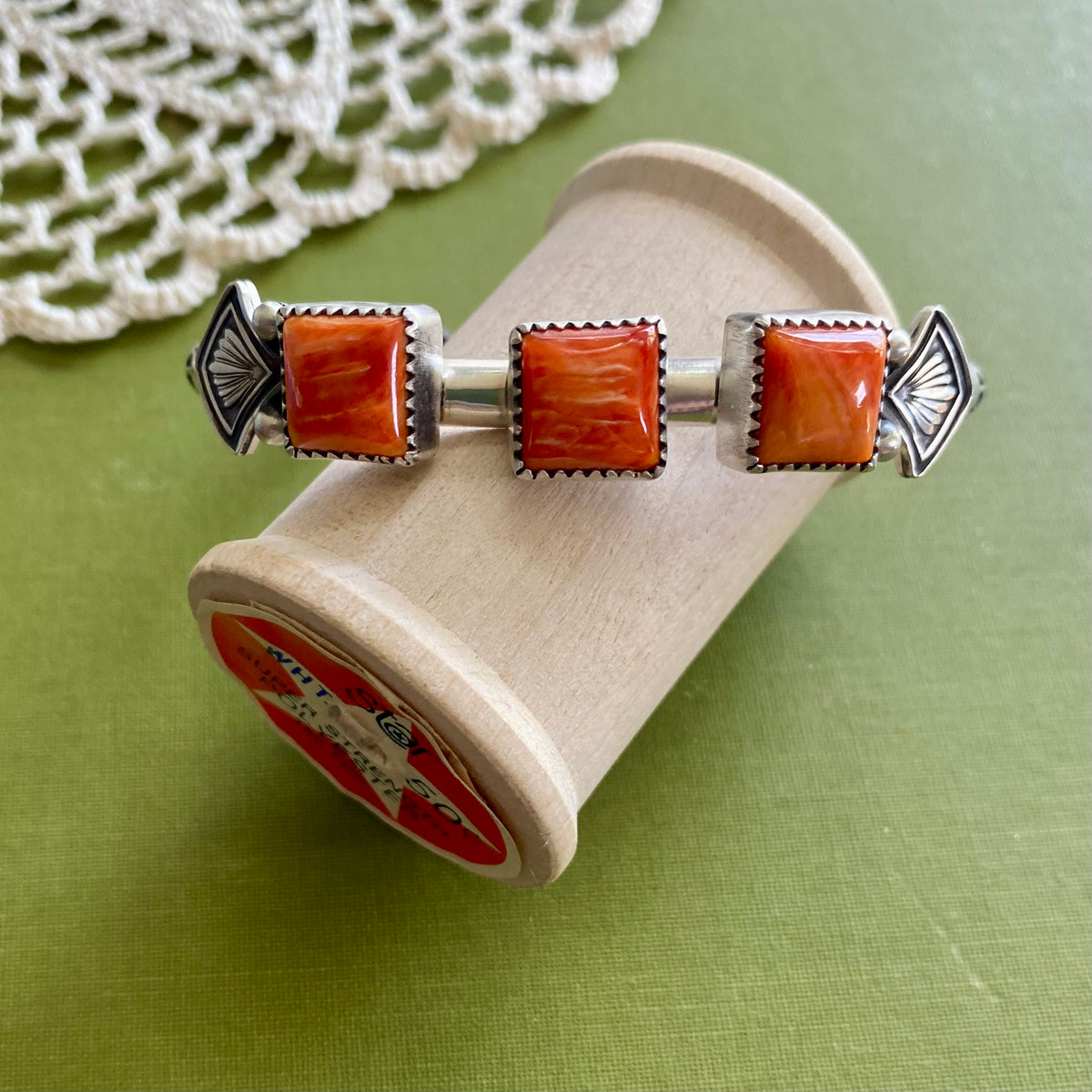 3 Stone Spiny Oyster Cuff Bracelet