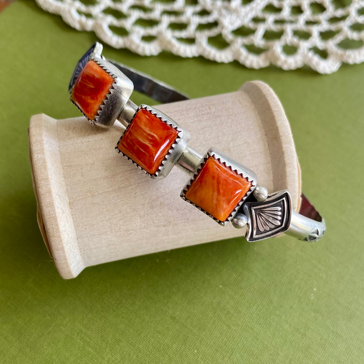 3 Stone Spiny Oyster Cuff Bracelet