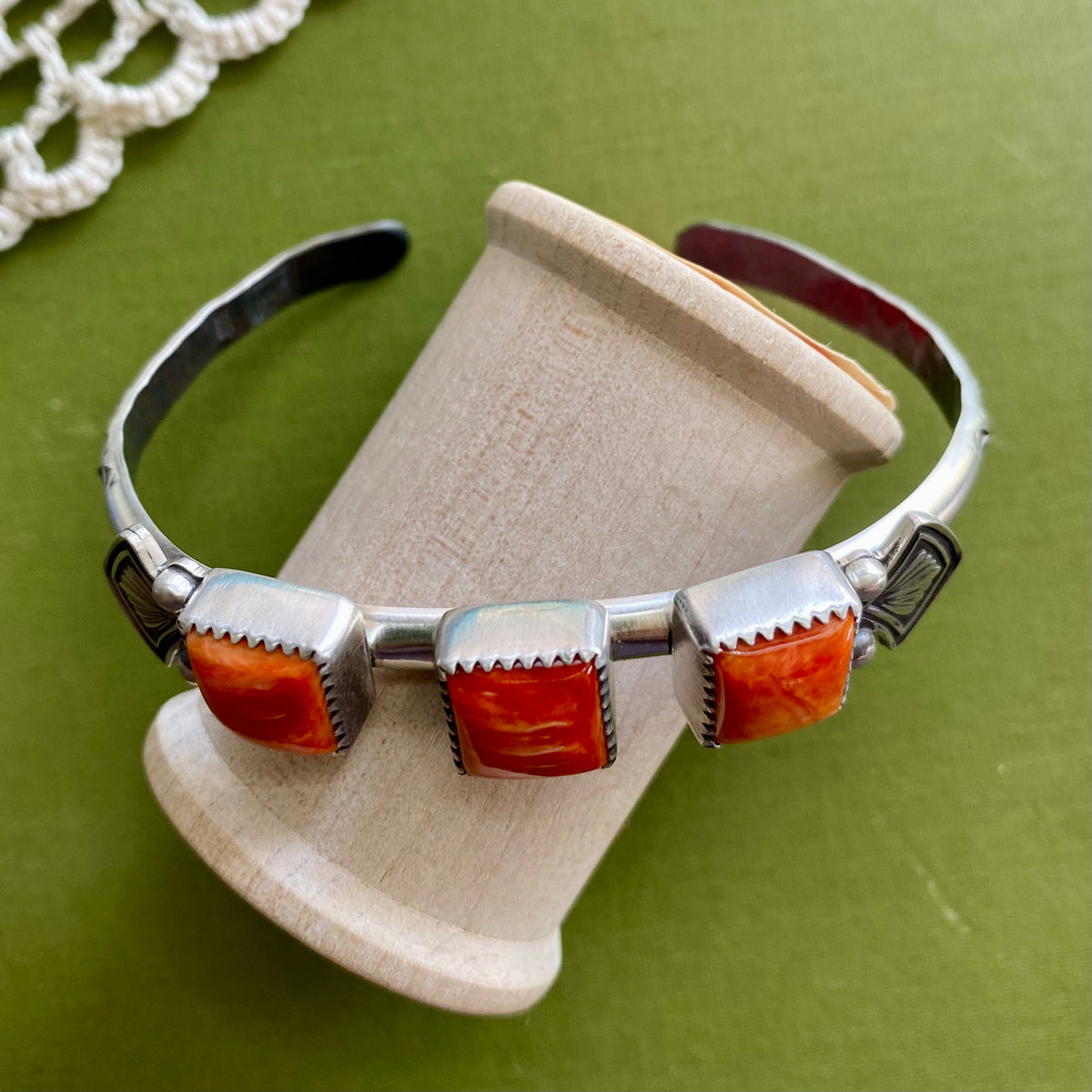 3 Stone Spiny Oyster Cuff Bracelet
