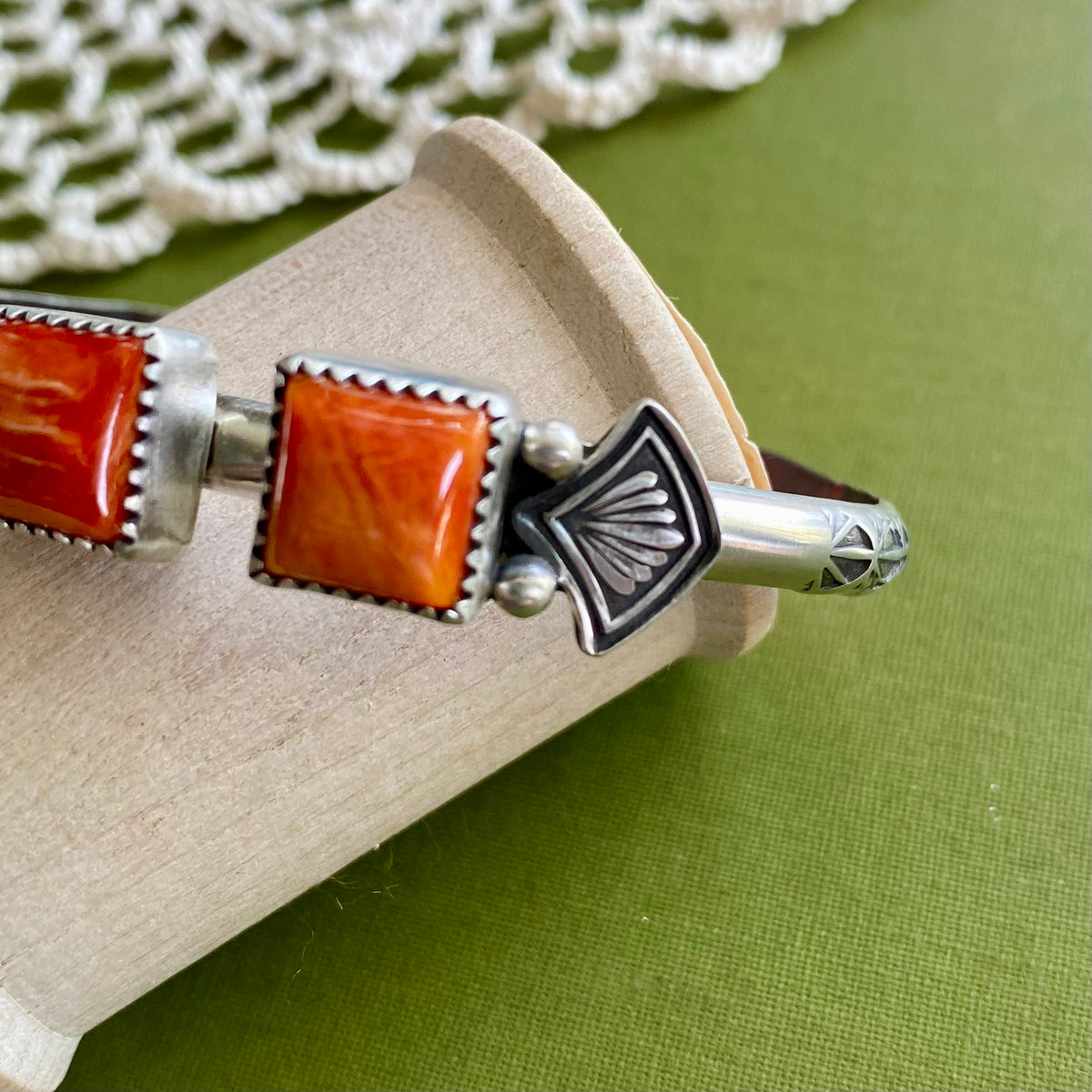 3 Stone Spiny Oyster Cuff Bracelet