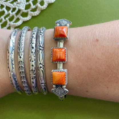 3 Stone Spiny Oyster Cuff Bracelet
