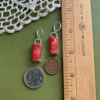 Red Rectangle Spiny Oyster Earrings