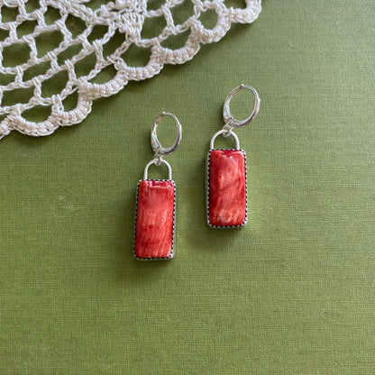 Red Rectangle Spiny Oyster Earrings