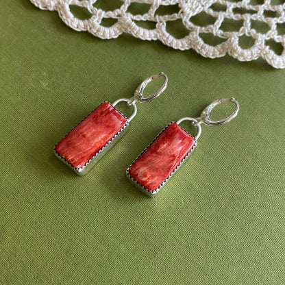 Red Rectangle Spiny Oyster Earrings