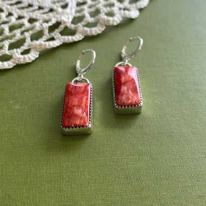 Red Rectangle Spiny Oyster Earrings