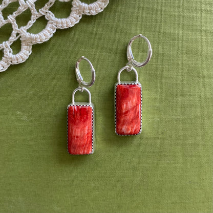 Red Rectangle Spiny Oyster Earrings