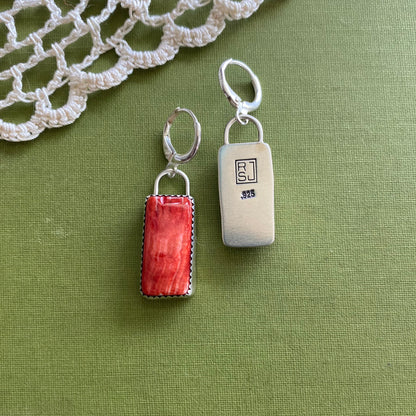 Red Rectangle Spiny Oyster Earrings