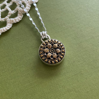Black & Gold Floral Glass Button Pendant