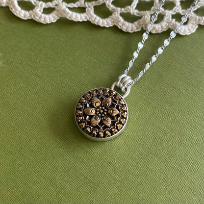 Black & Gold Floral Glass Button Pendant