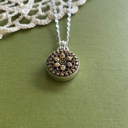 Black & Gold Floral Glass Button Pendant