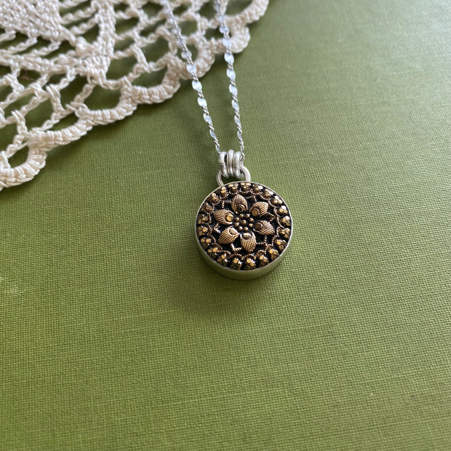 Black & Gold Floral Glass Button Pendant